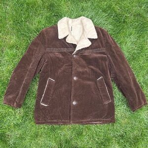 Vintage Brown Corduroy Jacket with Cream Collar and fur lining